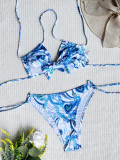 Womenbikini Lace-Up Backless Print Swimwear