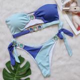 Women Sexy Crystal Diamond Bikini Removable Chest Pad Two Pieces Swimwear