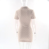 Women Polo-Neck Button Solid Bodycon Dress
