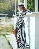 Summer Women's V-Neck Long Sleeve Dress Striped Long Dress