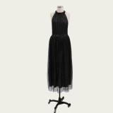 Women's Sleeveless Halter Neck Slim Midi Dress