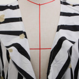 Summer Women's V-Neck Long Sleeve Dress Striped Long Dress