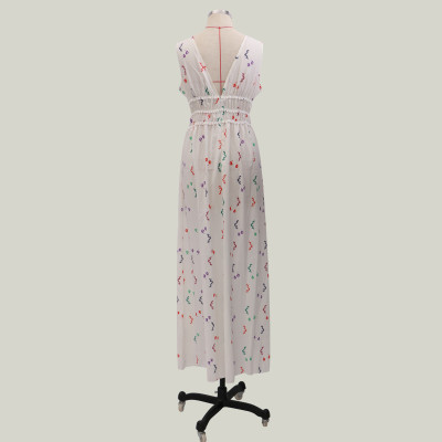Women's Deep V Sleeveless Slim Print Dress