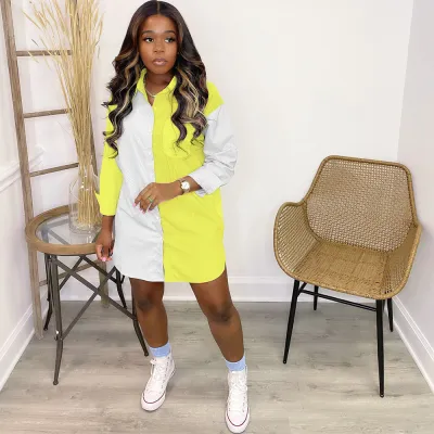 Women's Fashion Summer Contrast Color Shirt Dress