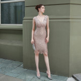 Women'S Sexy V-Neck Sequins Short Formal Party Evening Dress