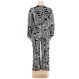 Plus Size Women'S Print Long Sleeve Wrap Wide Leg Jumpsuit