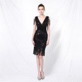 Women'S Sexy V-Neck Sequins Short Formal Party Evening Dress