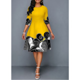 Women'S Summer Print Half Sleeve Midi A-Line Plus Size Dress