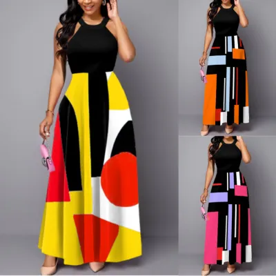 Women'S Summer Chic Elegant Print Straps Sleeveless Maxi Dress