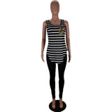 Spring/Summer Sleeveless Striped Top+ solid Pants Two-piece Set