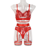 Women Sexy Mesh Patchwork With Leg Rings Erotic Lingerie Set