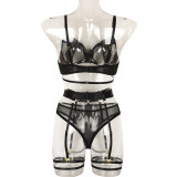 Women Sexy Mesh Patchwork With Leg Rings Erotic Lingerie Set