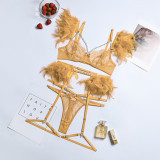 Women Metal Chain Lace Feather Lace Lingerie Set