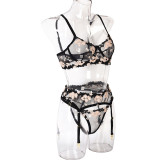 Women Sexy Mini Flower Underwire Embroidery Lingerie Set