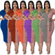 Fashion Plus Size Women's Summer Fashion Casual Shirt Collar Colorblock Bodycon Dress