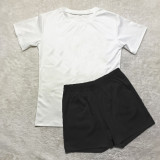 Spring/Summer Solid Color Short Sleeve Casual Shorts Set