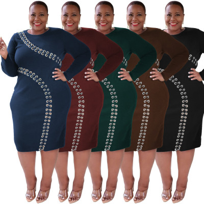 Fall/Winter Cutout Lace-Up Fashion Sexy Tight Fitting Plus Size Women's Dress