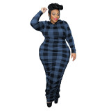 Fall Check Print Hooded Long Tight Fitting Plus Size Women's Dress