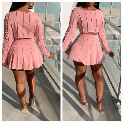 Women'S Sexy Women'S Solid Color Casual Style Long Sleeve Two Piece Skirt Set