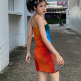 Women'S Summer Print Mesh Sexy Strap Slim Fitted Dress