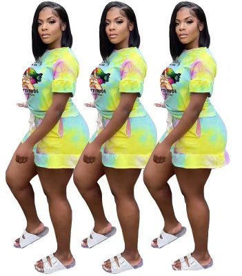 Women'S Fashion Casual Multi-Color Lip Print Loose Short Sleeve Two Piece Shorts Set