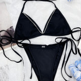 Summer Sexy Black Lace-Up Two Piece Bikini Swimsuit