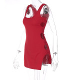 Women'S Summer Hollow Split Solid Color Sleeveless Mini Dress