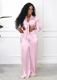 Women'S Autumn And Winter Satin Fabric Lantern Sleeves Loose Trousers Two-Piece Set