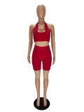 Women'S Solid Halter Camisole Cutout Crop Tank Top Shorts Two-Piece Set