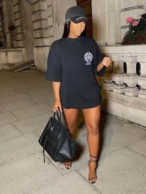 Women'S Fashion Print Casual T-Shirt Mini Dress