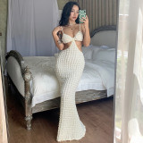 Women'S Fashion Chic Solid Color Strap Sexy Hollow Out Slim Elegant Long Dress