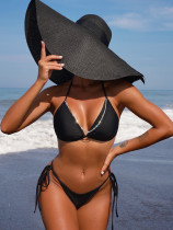 Summer Sexy Black Lace-Up Two Piece Bikini Swimsuit