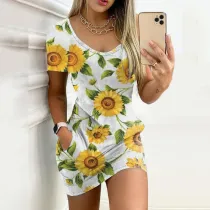 Women Casual Printed Short Sleeve Dress