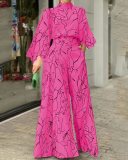 Women Summer Elegant Lace-Up Print Sleeveless Jumpsuit