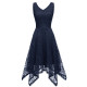 Women lace sleeveless deep v-neck irregular dress