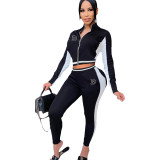 Women autumn and winter long-sleeved letter zipper Top + trousers two-piece set
