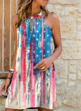 Women Summer Sleeveless Print Halter Neck Strap Dress
