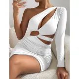 Women Autumn/Winter Sexy One Shoulder Long Sleeve Cutout Bodycon Dress
