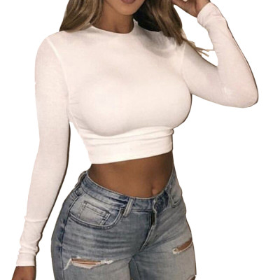 Women's Summer Sexy Slim Simple Solid Color Slim Fit Crop Long Sleeve T-Shirt Women
