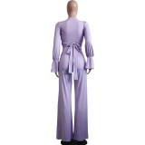 Women's Casual Fashion Solid Color Work Top and Pants Two Piece Suit