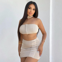 Autumn Knitted Slim Zipped Bandeau Top and Skirt Set