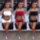 Summer Sleeveless Solid Color Bandeau Letter Print 2-Piece Shorts Set [with Pockets]