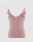 Women'S Sexy Pink Pearl Strap Low Cut Camisole
