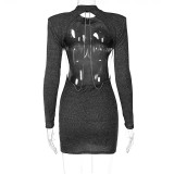 Women Fall Sexy Backless Round Neck Long Sleeve Bodycon Dress