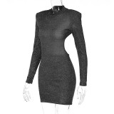 Women Fall Sexy Backless Round Neck Long Sleeve Bodycon Dress