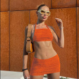Summer Women Halter Neck Backless Crop Top+ mini dress two-piece