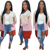 Womens Striped Fashion Maxi Sweater Multicolor Color Block Cardigan Sweater Jacket