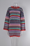 Fall Cutout Patchwork Long Knitting Skirt Crochet Knitting Dress