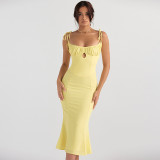 Wind fashion solid color women's sexy slim sling ruffle dress female