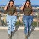 Denim Butterfly Print Slim Plus Size Women's Denim Pants